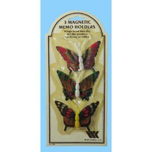3 Vintage Magnetic Butterfly Memo Holders By Wall-Collins Ltd. Home/Office Decor